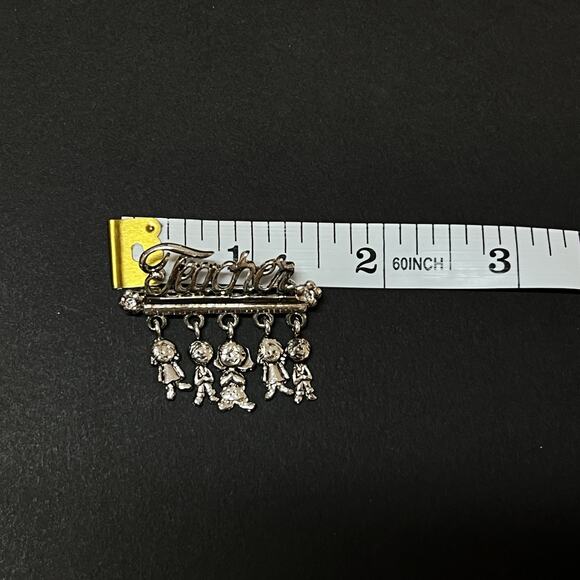 Danecraft Teacher Brooch Dangle Charms Kids Students Silver Tone Vintage Pin - Picture 6 of 6